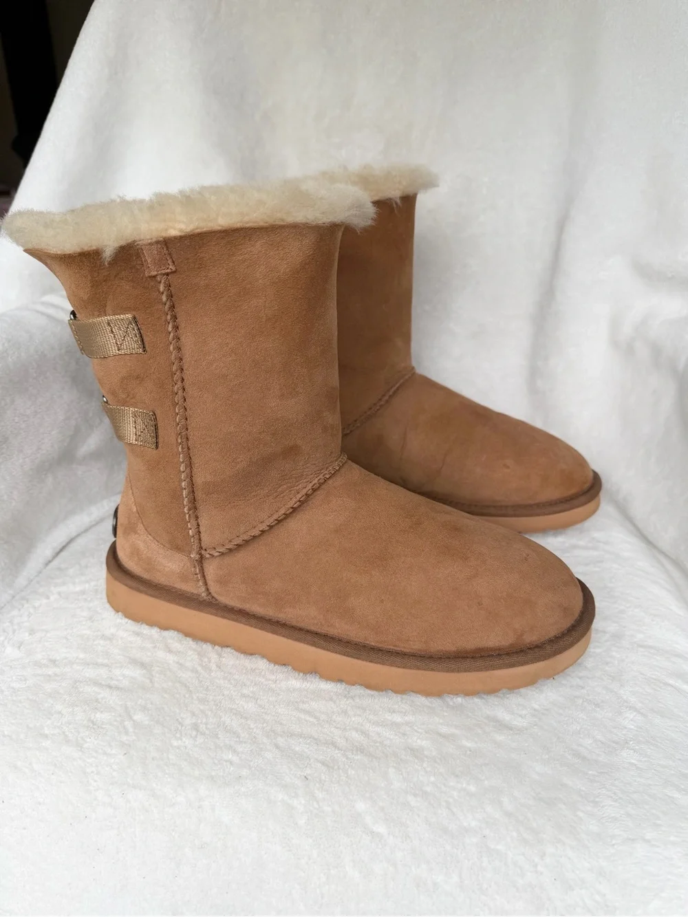 UGG CHESTNUT TAN SUEDE LEATHER & SHEEPSKIN S/N 1010258 Klea Mid-calf BOOTS Sz 9